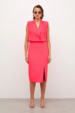 Cheap 💯 Karen Millen Soft Twill Tailored Sleeveless Tux Midi 👗 Dress ⭐ -Occasionwear Popular Store womens yellow soft twill tailored sleeveless tux midi dress